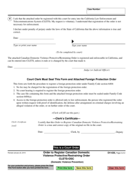 Form DV-630 Order to Register Canadian Domestic Violence Protective/Restraining Order - California, Page 2