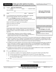 Document preview: Formulario CR-410 S Orden Para Sellar Registros De Arresto Y Asociados (Cod. Penal, Secciones 851.91, 851.92) - California (Spanish)