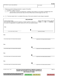 Form NC-500 Petition for Recognition of Minor&#039;s Change of Gender and Issuance of New Birth Certificate - California, Page 2
