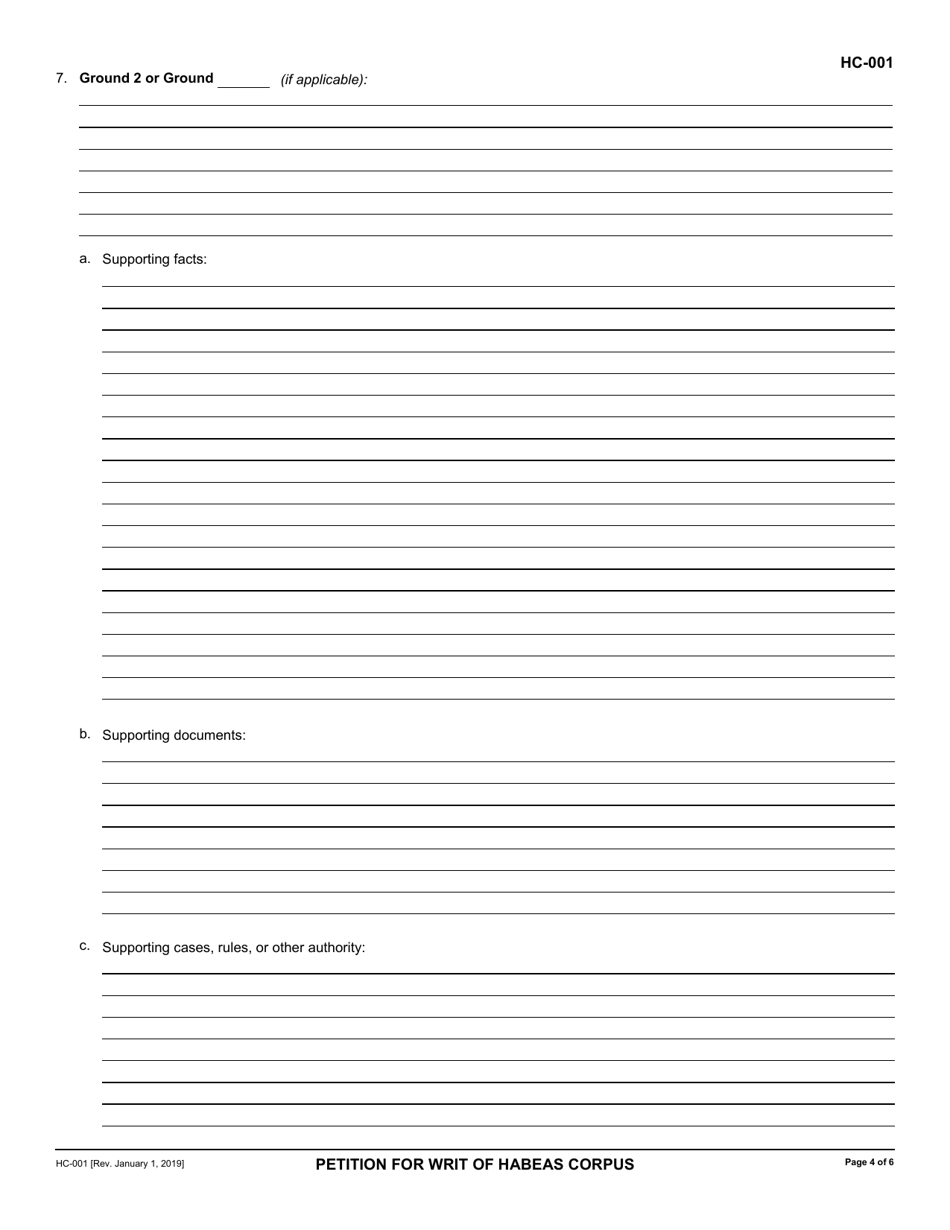Form HC-001 Petition for Writ of Habeas Corpus - California, Page 4