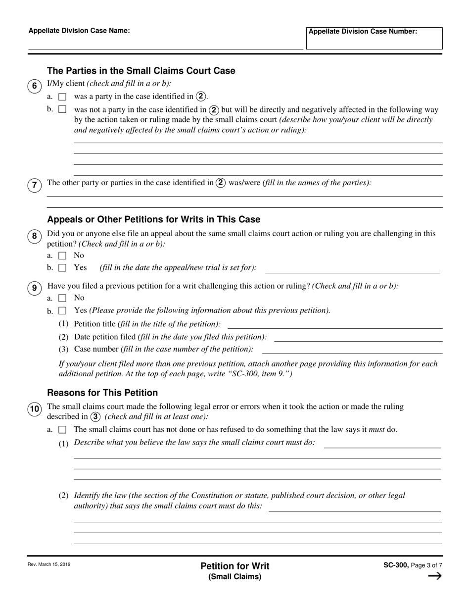 Form SC-300 Petition for Writ (Small Claims) - California, Page 3