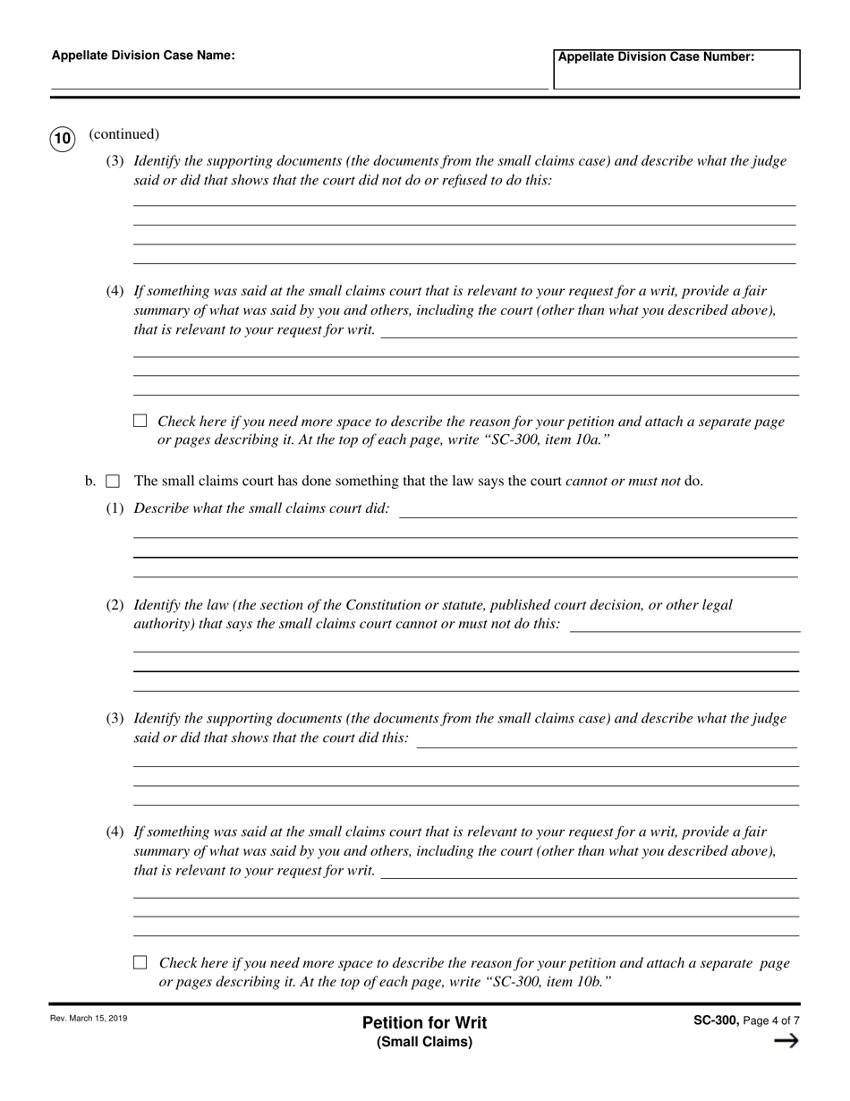 Form SC-300 Petition for Writ (Small Claims) - California, Page 4