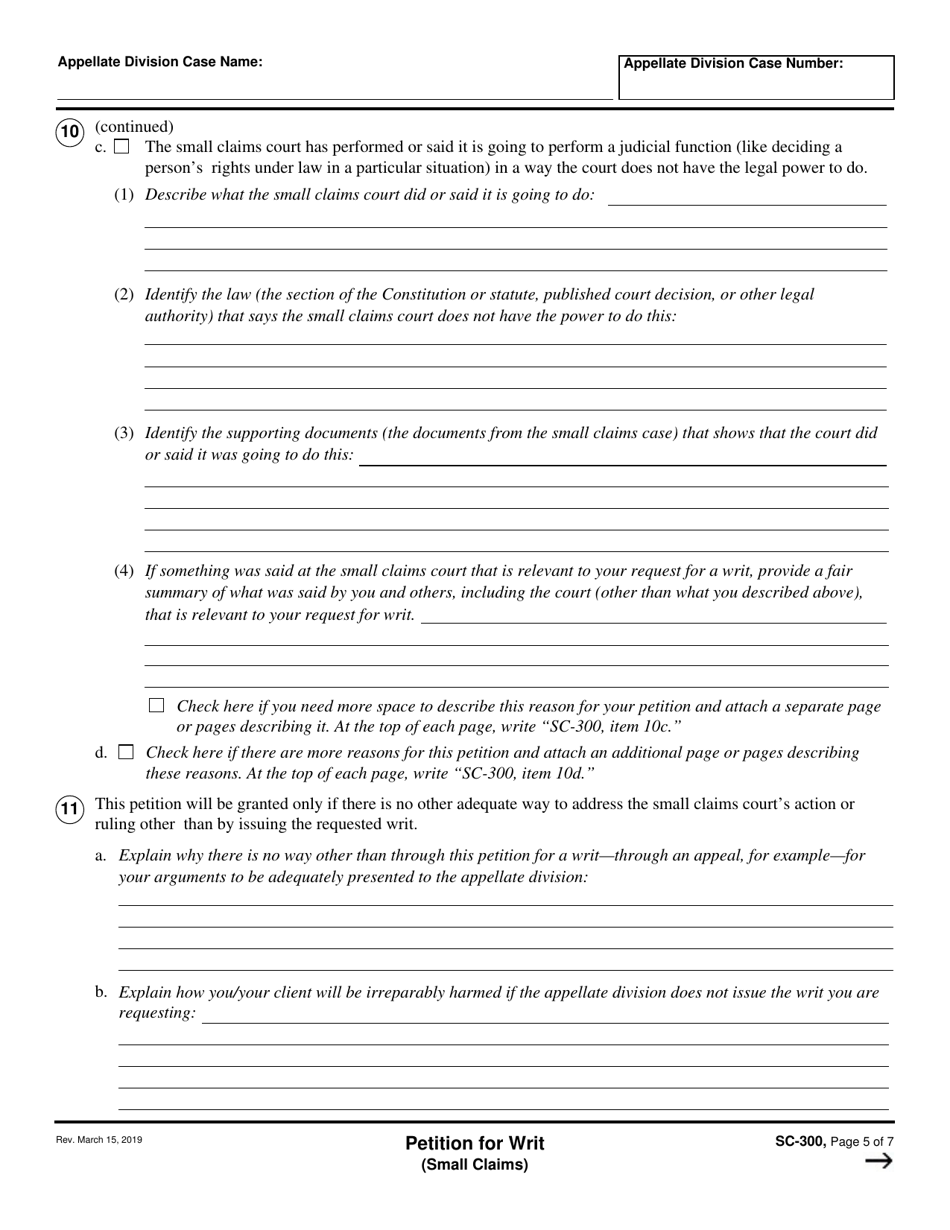 Form SC-300 Petition for Writ (Small Claims) - California, Page 5