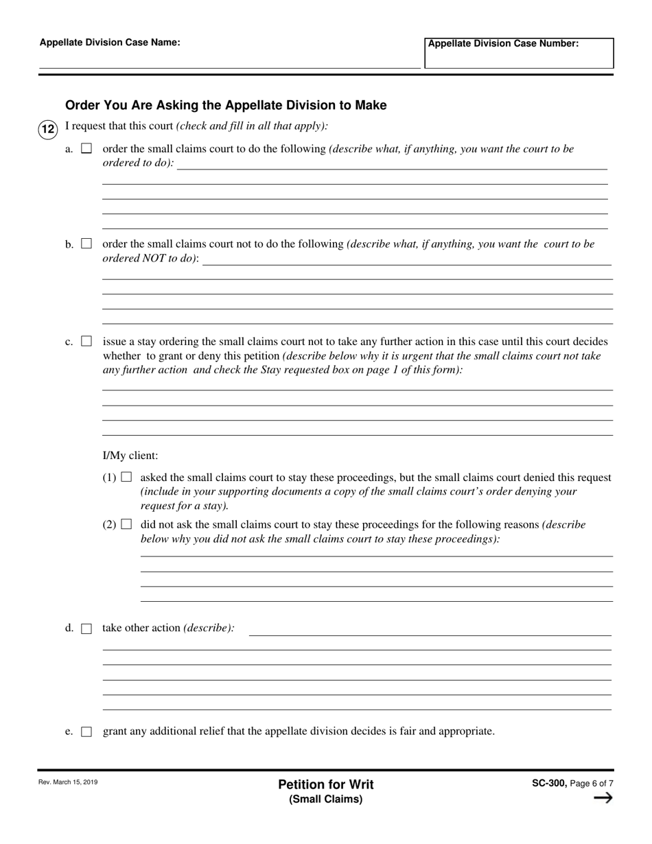 Form SC-300 Petition for Writ (Small Claims) - California, Page 6