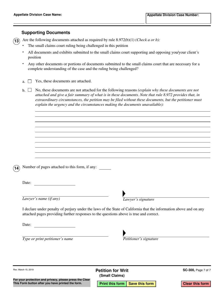 Form SC-300 Petition for Writ (Small Claims) - California, Page 7