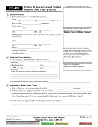 Document preview: Form CR-409 Petition to Seal Arrest and Related Records - California