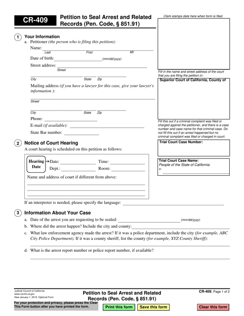 Form CR-409  Printable Pdf