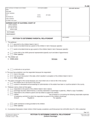 Document preview: Form FL-200 Petition to Determine Parental Relationship (Uniform Parentage) - California