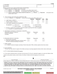 Form FL-200 Petition to Determine Parental Relationship (Uniform Parentage) - California, Page 2