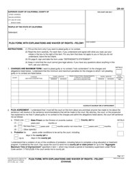 Document preview: Form CR-101 Plea Form, With Explanations and Waiver of Rights - Felony (Criminal) - California