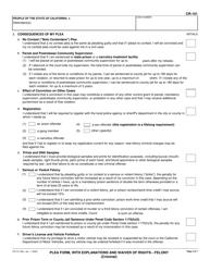 Form CR-101 Plea Form, With Explanations and Waiver of Rights - Felony (Criminal) - California, Page 3