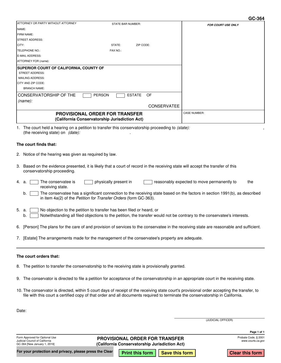 Form GC364 Fill Out, Sign Online and Download Fillable PDF