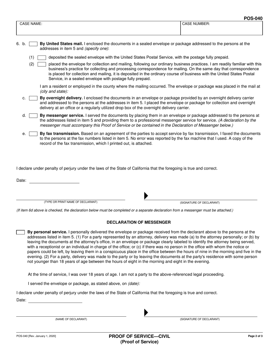 Form POS-040 Download Fillable PDF or Fill Online Proof of Service ...