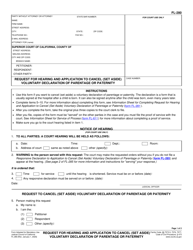 Document preview: Form FL-280 Request for Hearing and Application to Cancel (Set Aside) Voluntary Declaration of Parentage or Paternity - California