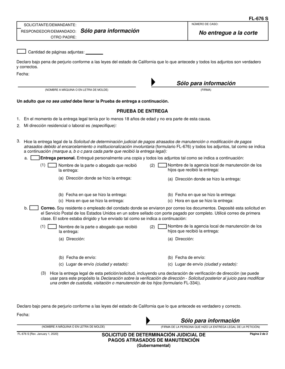 Formulario FL-676 S Solicitud De Determinacion Judicial De Pagos Atrasados De Manutencion (Gubernamental) - California (Spanish), Page 2