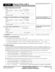 Document preview: Form FL-910 Request of Minor to Marry or Establish a Domestic Partnership - California