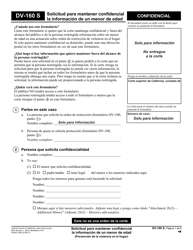 Document preview: Formulario DV-160 Solicitud Para Mantener Confidencial La Informacion De Un Menor De Edad - California (Spanish)