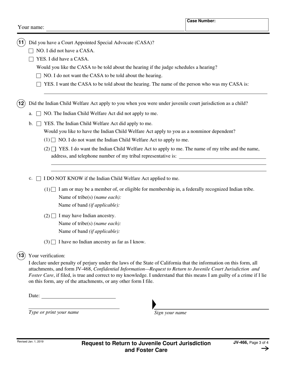 Form JV-466 Request to Return to Juvenile Court Jurisdiction and Foster Care - California, Page 3
