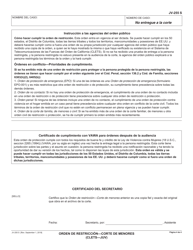 Formulario JV-255 S Orden De Restriccion - Corte De Menores (Clets-Juv) - California (Spanish), Page 4
