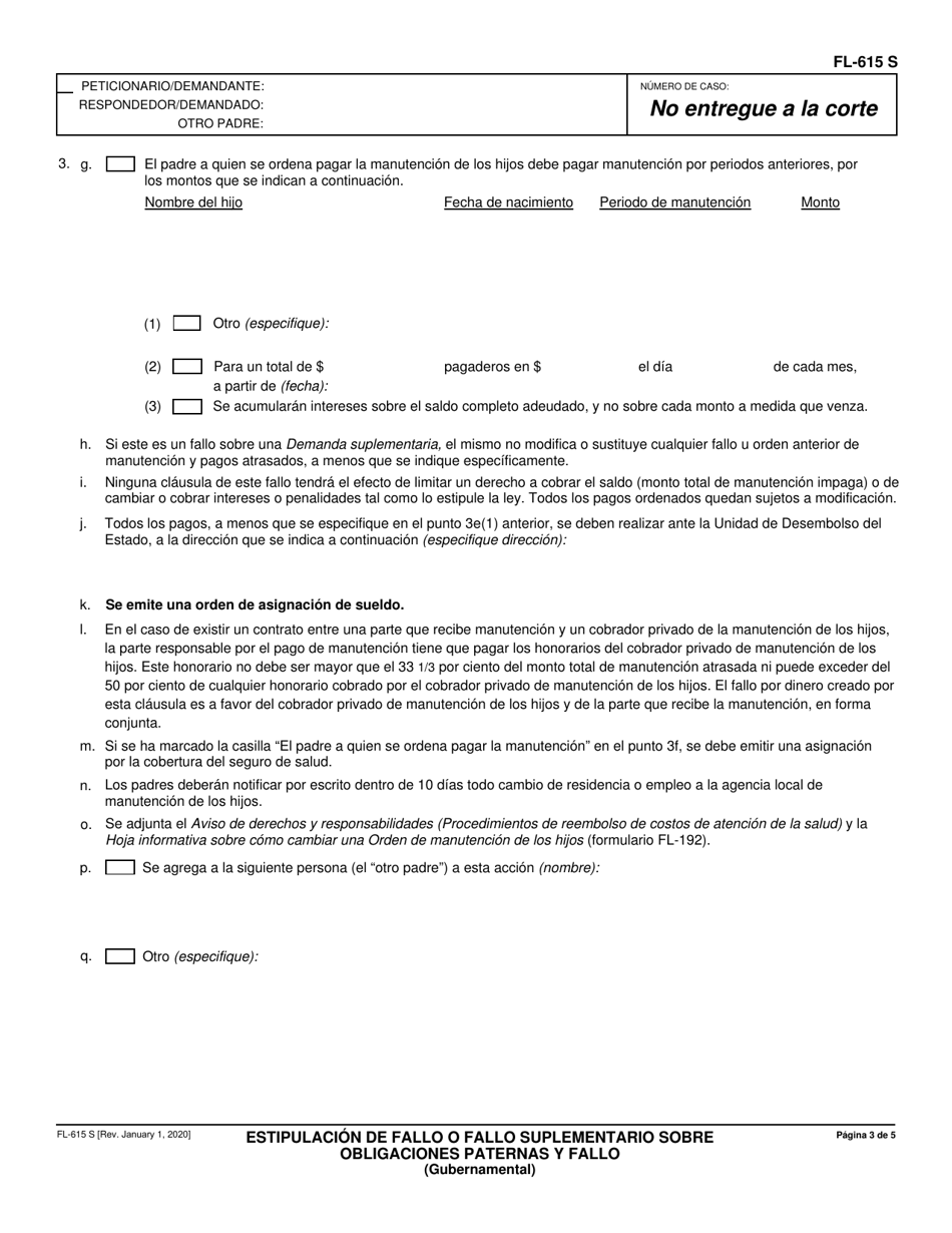 Formulario FL-615 S Publicacion Diferida Del Fallo Aviso De Incumplimiento - California (Spanish), Page 3