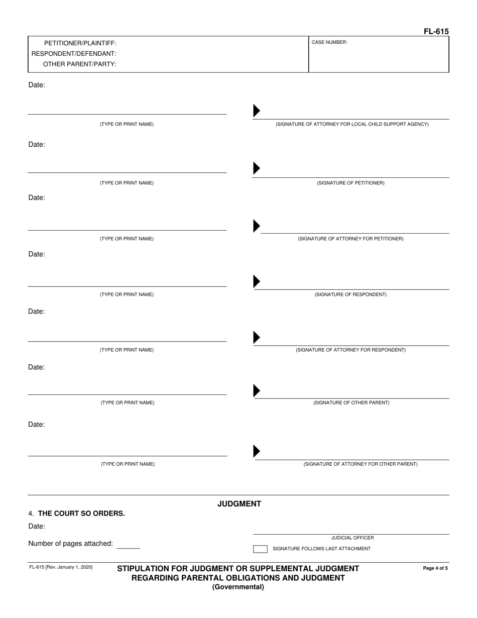 Form FL-615 Deferred Entry of Judgment Notice of Noncompliance - California, Page 4