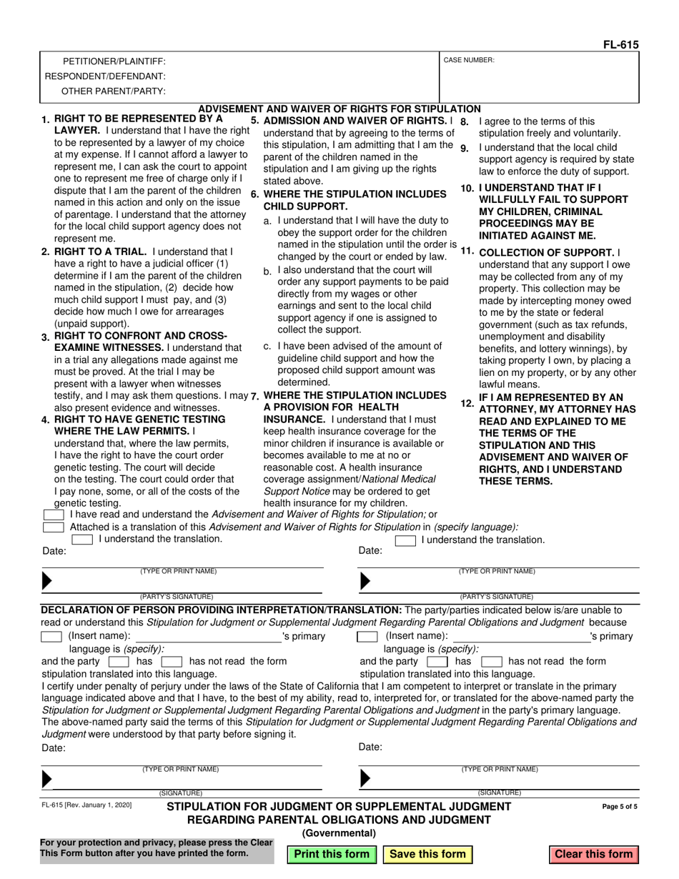 Form FL-615 Deferred Entry of Judgment Notice of Noncompliance - California, Page 5