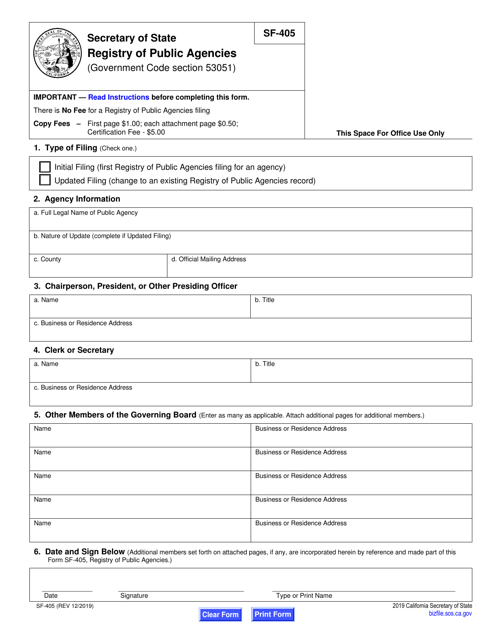 Form SF-405 Registry of Public Agencies - California