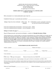 Document preview: Formulario Para La Solicitud Deuna Autenticacion Certificado O Apostilla - Colorado (Spanish)