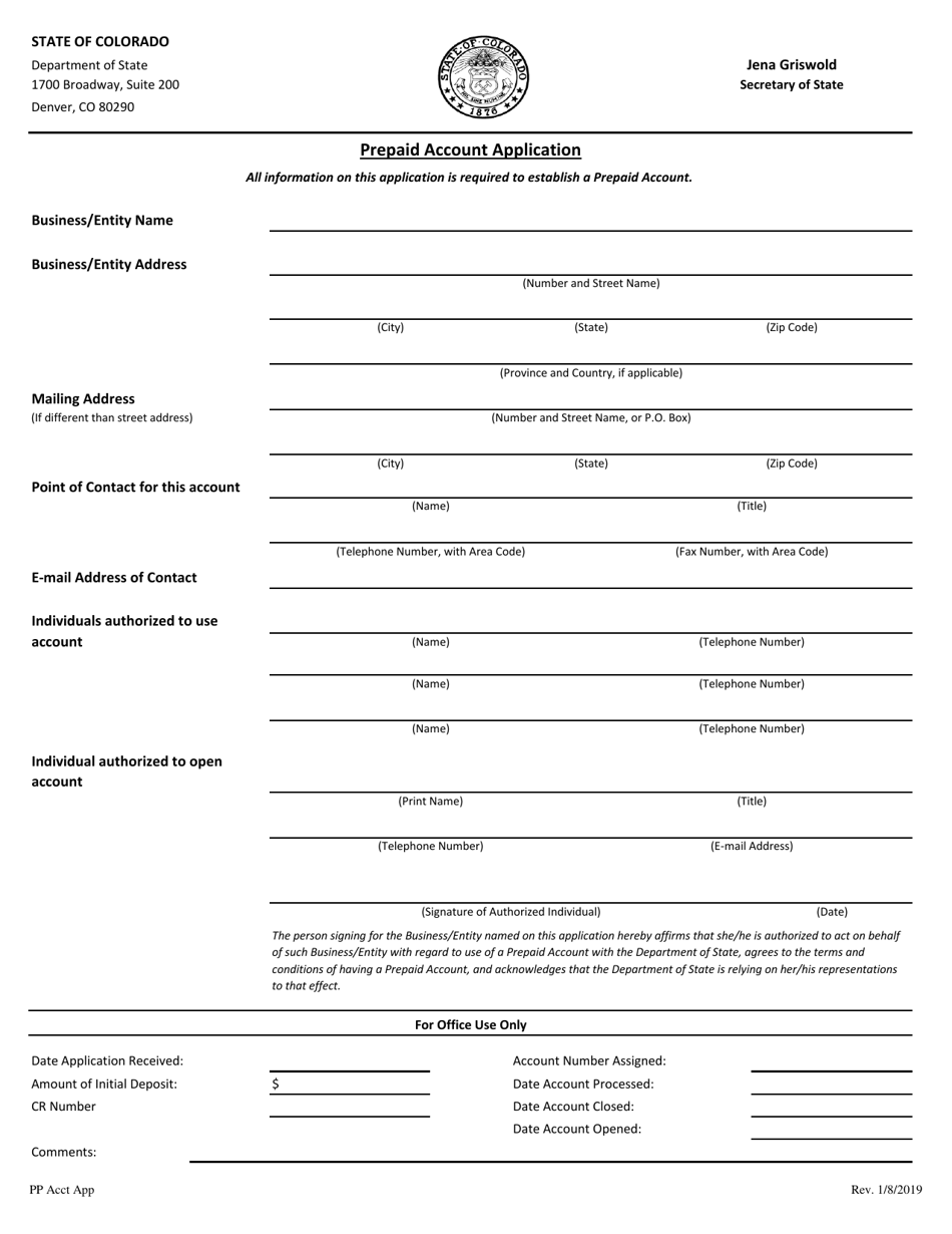 Prepaid Account Application - Colorado, Page 2