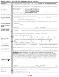 Document preview: Formulario 100-S Formulario De Registracion De Votante De Colorado - Colorado (Spanish)