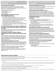 Formulario 100-S Formulario De Registracion De Votante De Colorado - Colorado (Spanish), Page 2
