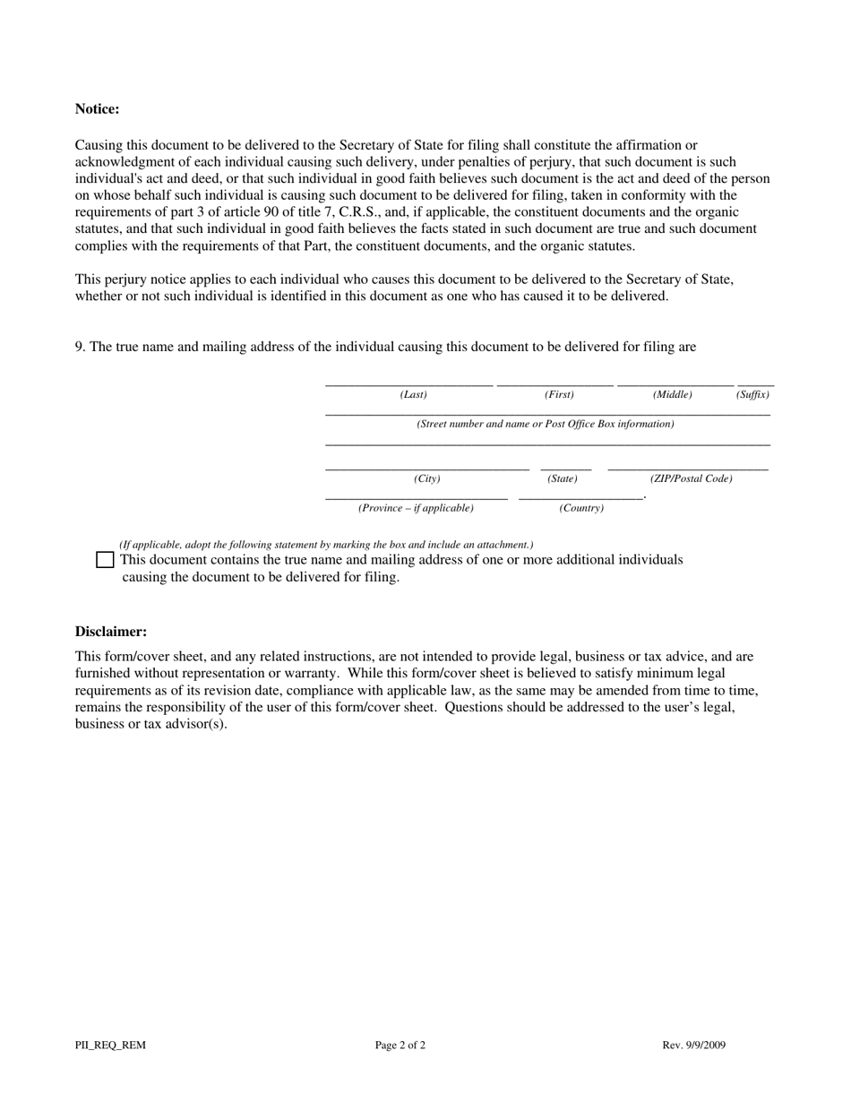 Statement of Removal of Personal Identifying Information - Colorado, Page 5