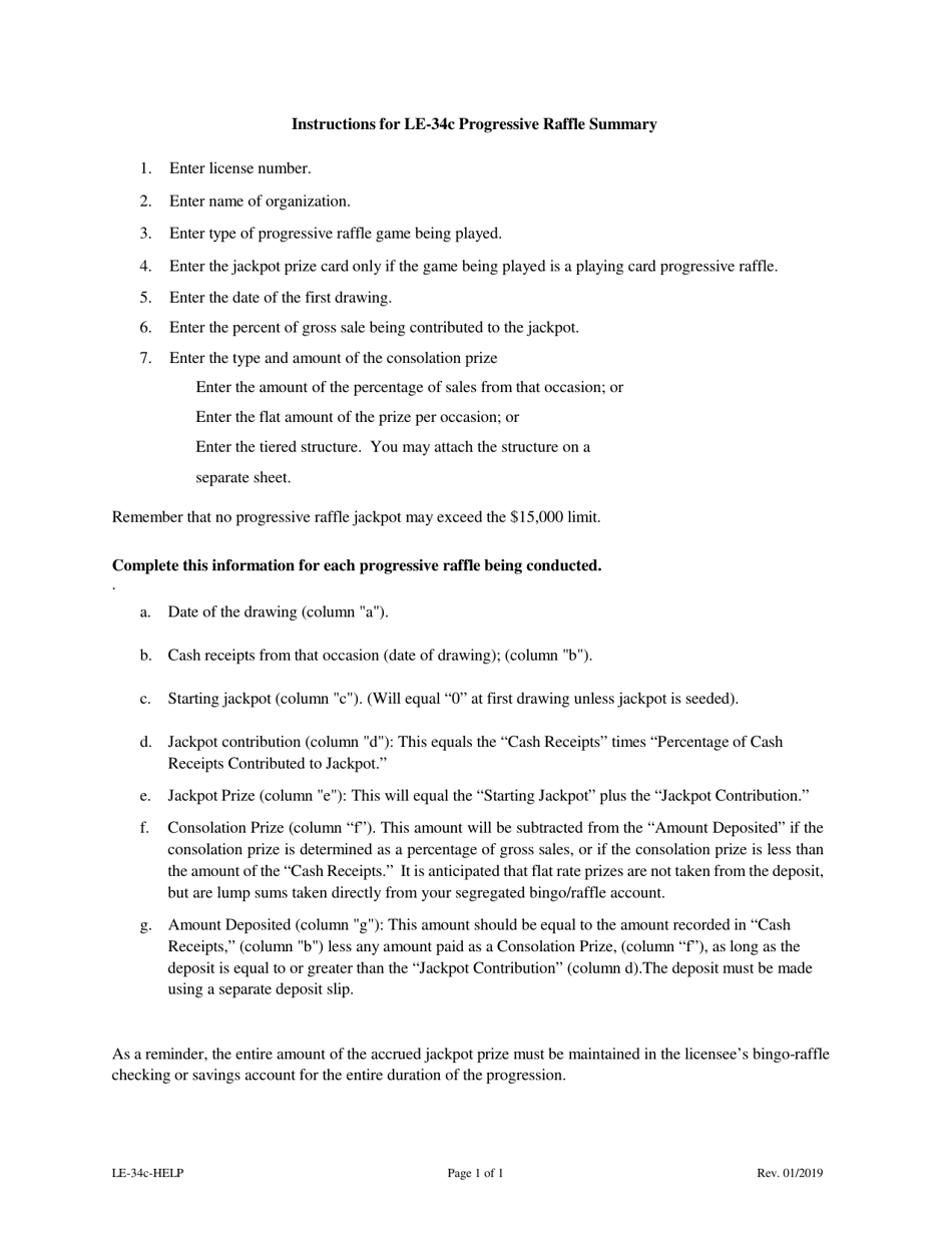 Instructions for Form LE-34C Progressive Raffle Summary - Colorado, Page 1