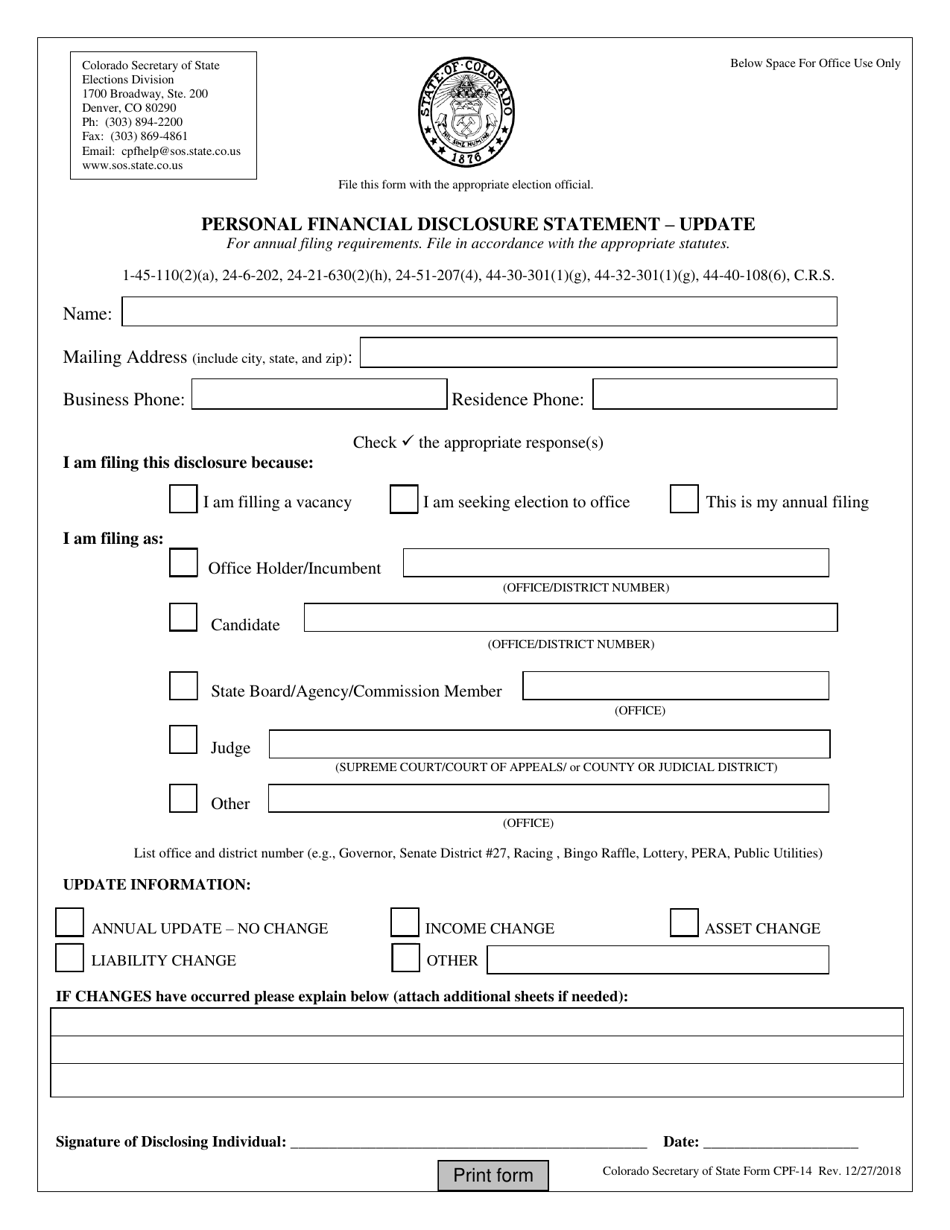 Form CPF14 Download Fillable PDF or Fill Online Personal Financial