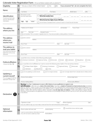 Document preview: Form 100 Colorado Voter Registration Form - Colorado