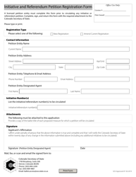 Document preview: Initiative and Referendum Petition Registration Form - Colorado