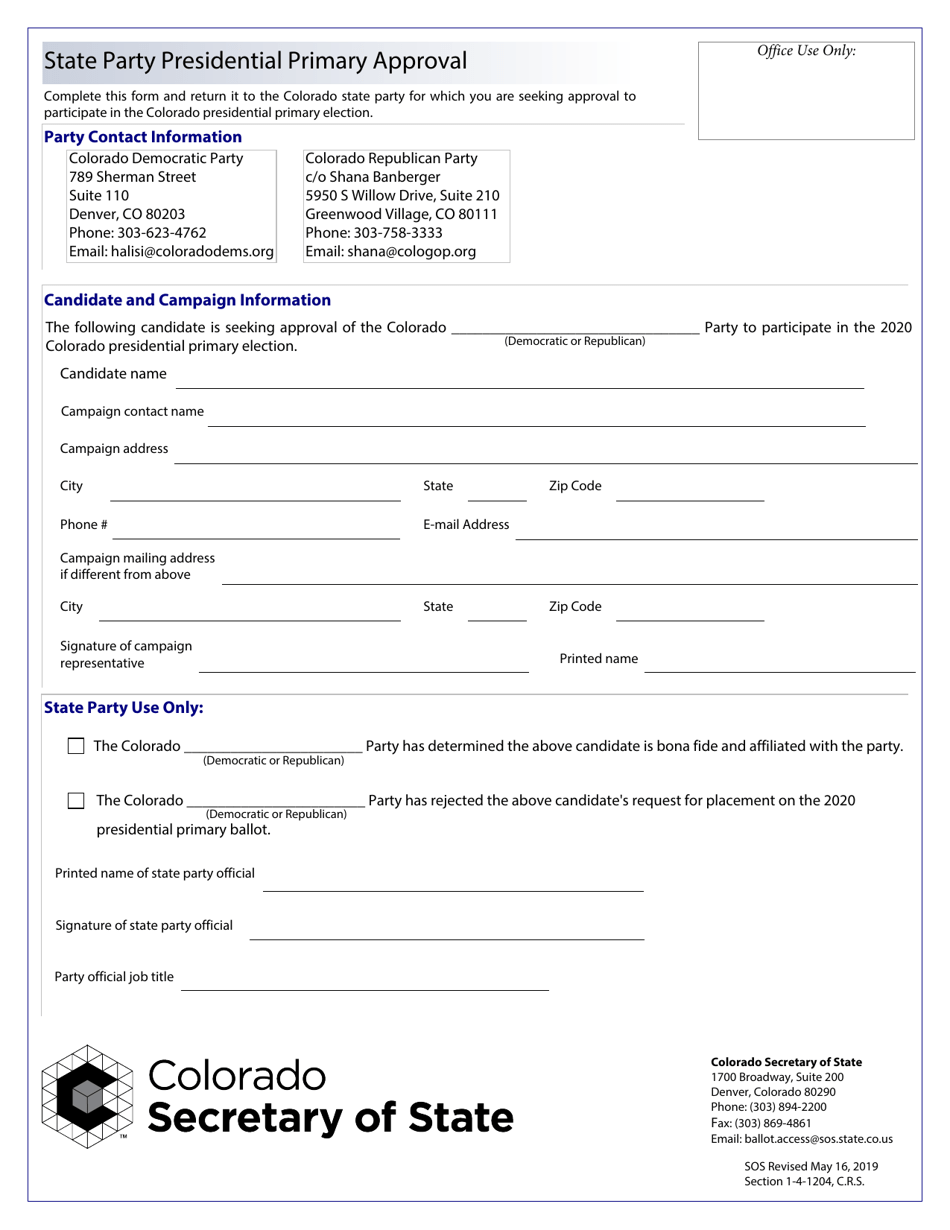 2020 Colorado State Party Presidential Primary Approval Download