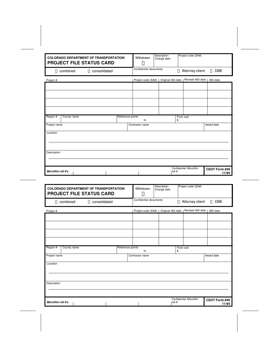 CDOT Form 49 Project File Status Card - Colorado, Page 1