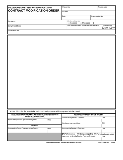 CDOT Form 90 Contract Modification Order - Colorado