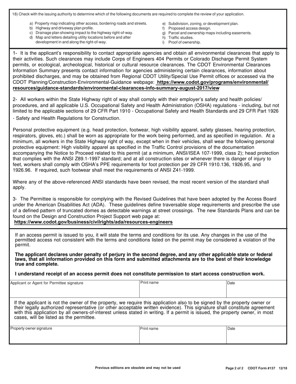 CDOT Form 137 - Fill Out, Sign Online and Download Fillable PDF ...