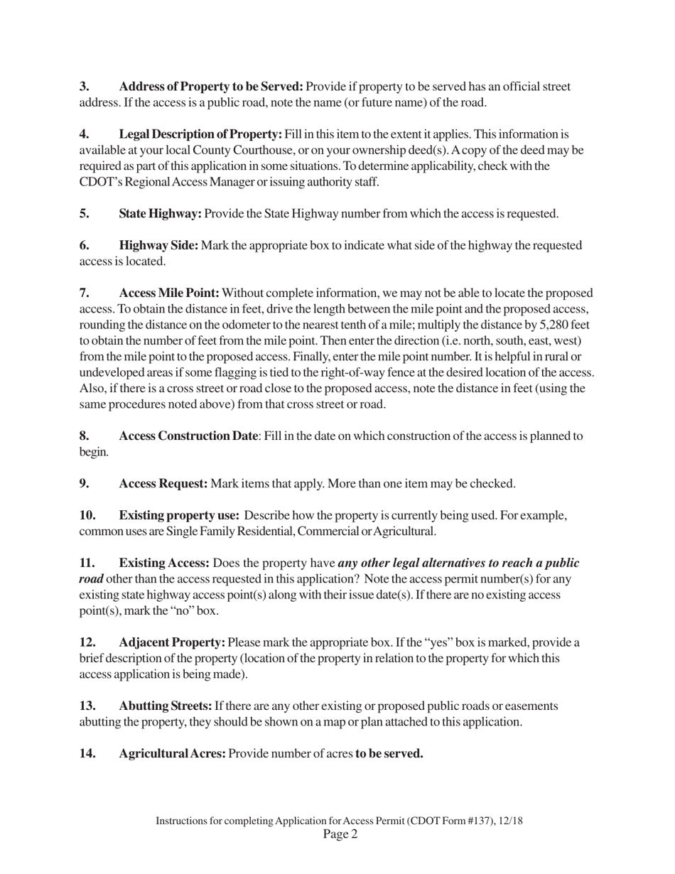 CDOT Form 137 State Highway Access Permit Application - Colorado, Page 4