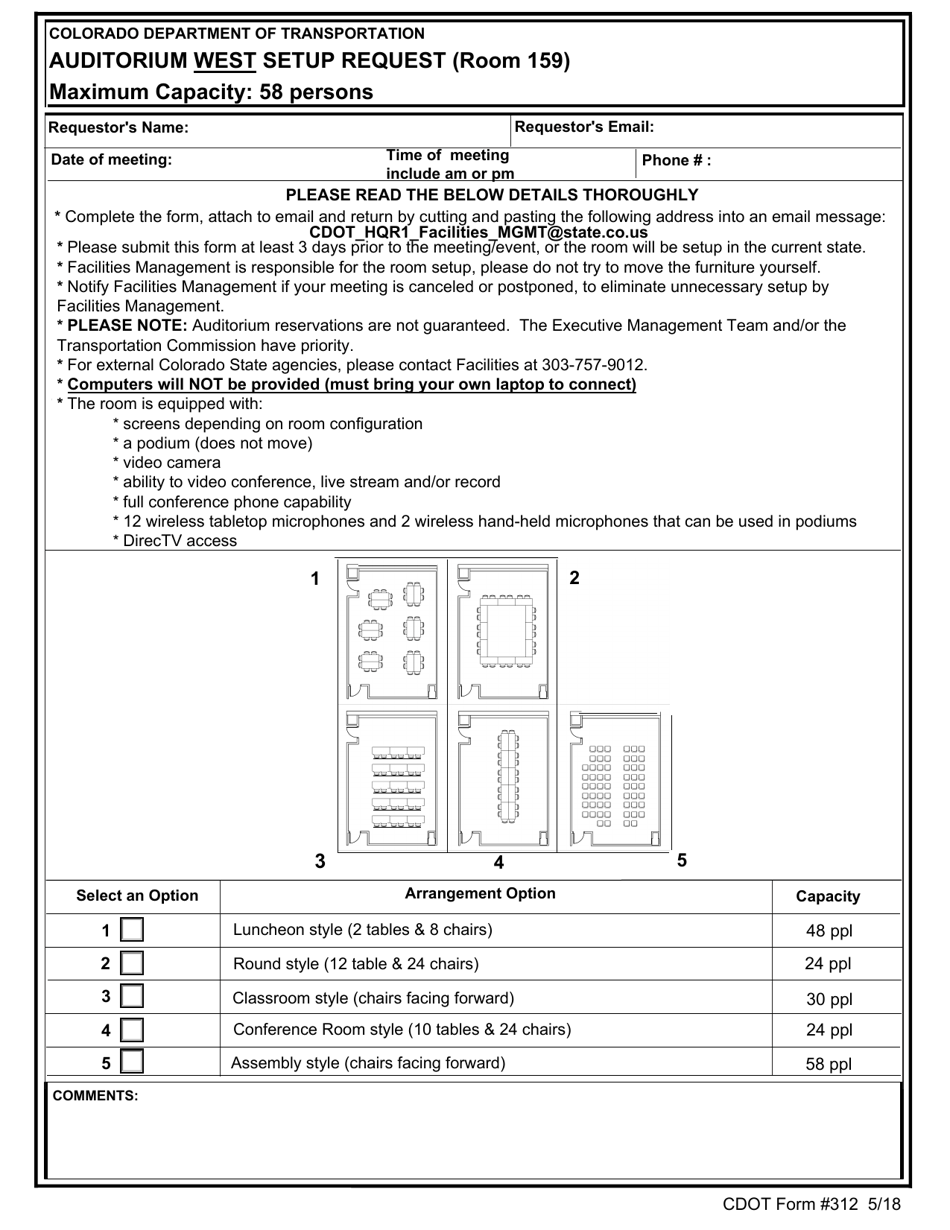 CDOT Form 312 Auditorium Setup Request - Colorado, Page 3