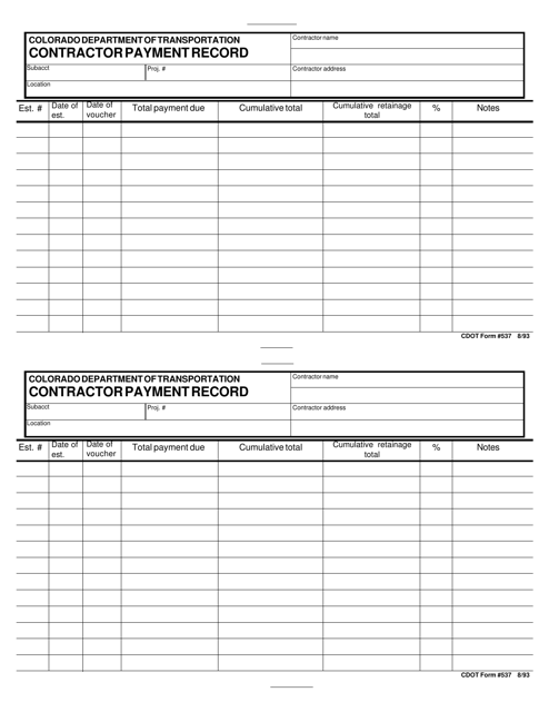 CDOT Form 537  Printable Pdf