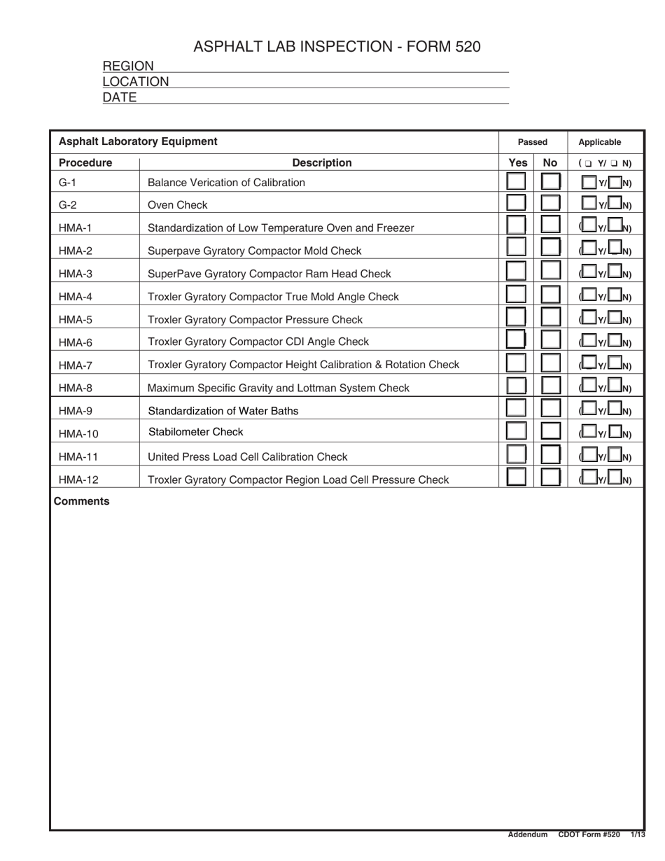 CDOT Form 520 Report on Central Laboratory to Region Lab Inspection - Colorado, Page 5