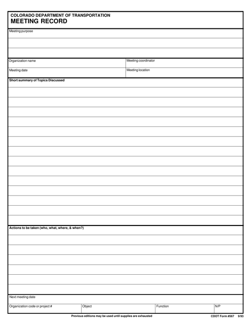 CDOT Form 567  Printable Pdf