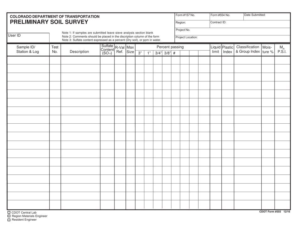 CDOT Form 555 Preliminary Soil Survey - Colorado, Page 1