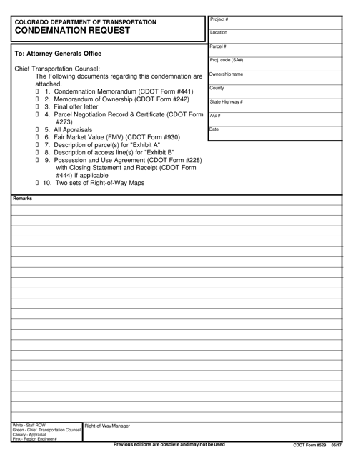 CDOT Form 529  Printable Pdf