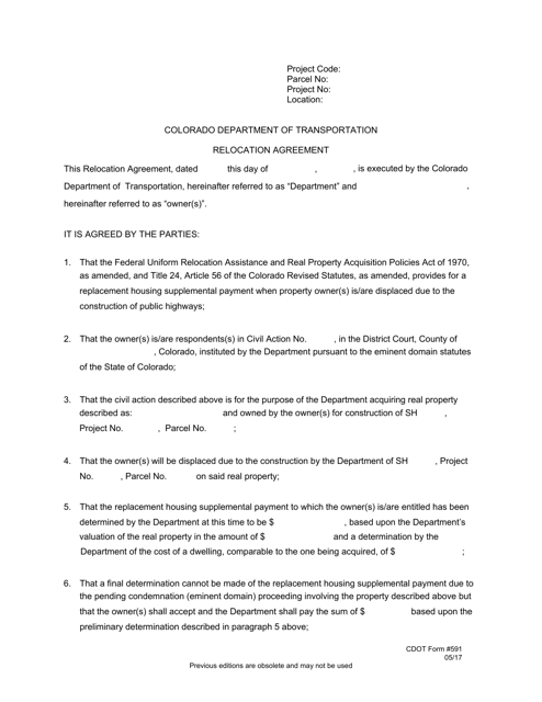 CDOT Form 591 Relocation Agreement - Colorado