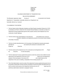 CDOT Form 591 Relocation Agreement - Colorado