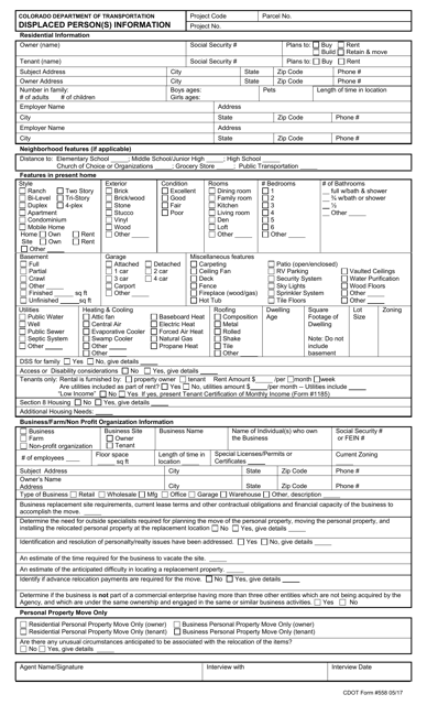 CDOT Form 558 Displaced Person(s) Information - Colorado
